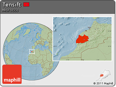 Savanna Style Location Map of Tensift, hill shading
