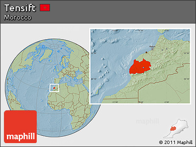 Savanna Style Location Map of Tensift, hill shading