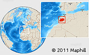 Shaded Relief Location Map of Tensift, within the entire country