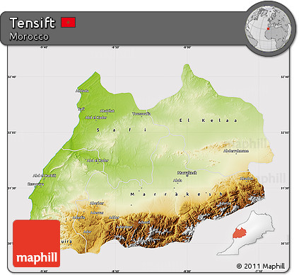 Physical Map of Tensift, cropped outside