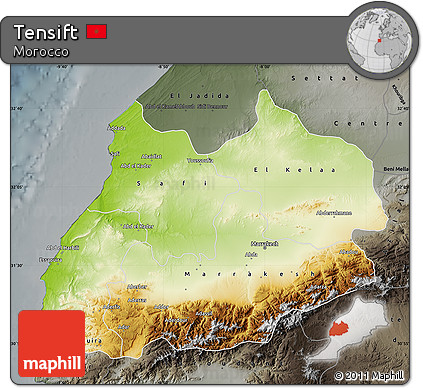 Physical Map of Tensift, darken, semi-desaturated