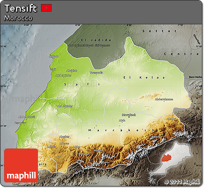 Physical Map of Tensift, darken, semi-desaturated