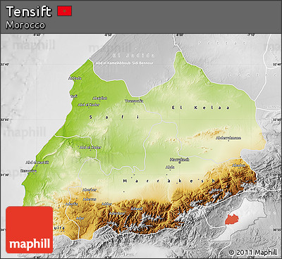 Physical Map of Tensift, lighten, desaturated