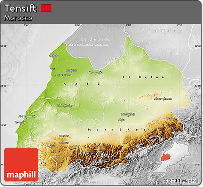Physical Map of Tensift, lighten, desaturated