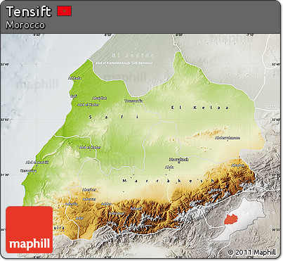 Physical Map of Tensift, lighten, semi-desaturated