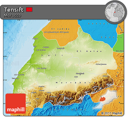 Physical Map of Tensift, political outside