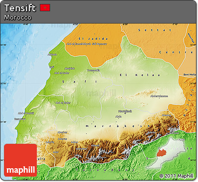 Physical Map of Tensift, political shades outside