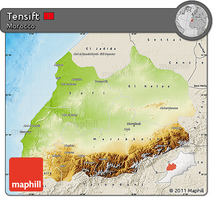 Physical Map of Tensift, shaded relief outside