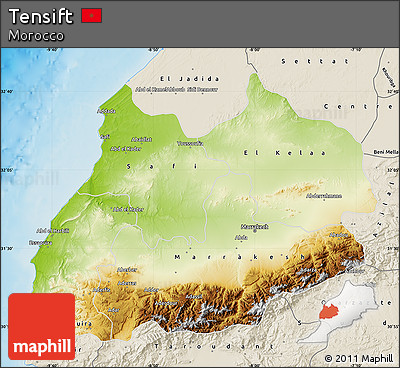 Physical Map of Tensift, shaded relief outside