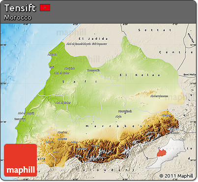 Physical Map of Tensift, shaded relief outside