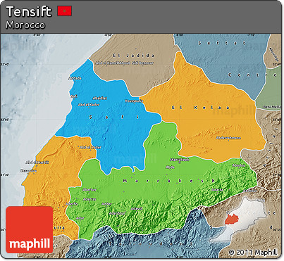 Political Map of Tensift, semi-desaturated