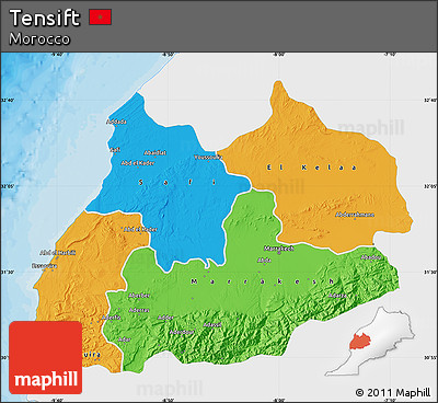 Political Map of Tensift, single color outside