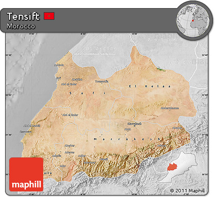 Satellite Map of Tensift, lighten, desaturated