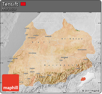 Satellite Map of Tensift, lighten, desaturated