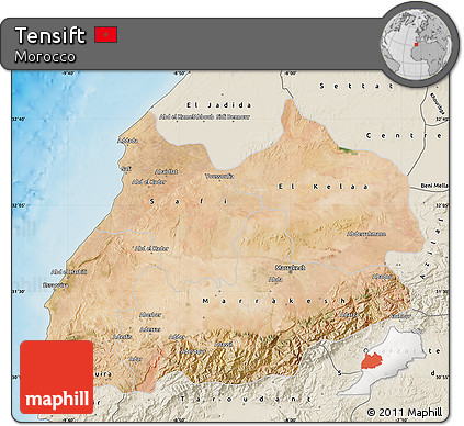 Satellite Map of Tensift, shaded relief outside