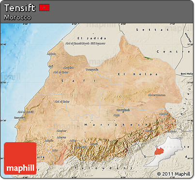 Satellite Map of Tensift, shaded relief outside