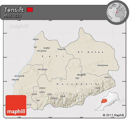 Shaded Relief Map of Tensift, cropped outside