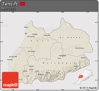 Shaded Relief Map of Tensift, cropped outside