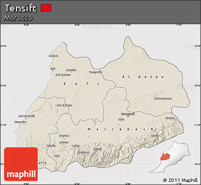 Shaded Relief Map of Tensift, cropped outside