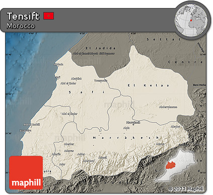 Shaded Relief Map of Tensift, darken