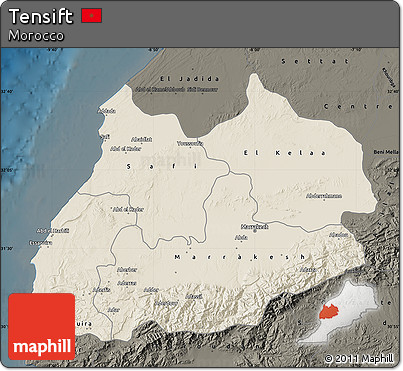 Shaded Relief Map of Tensift, darken