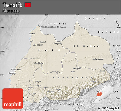 Shaded Relief Map of Tensift, desaturated