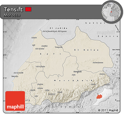 Shaded Relief Map of Tensift, desaturated