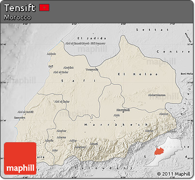 Shaded Relief Map of Tensift, desaturated