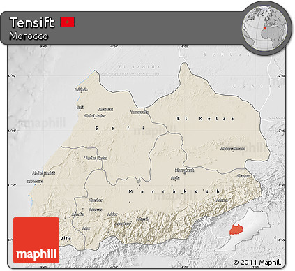 Shaded Relief Map of Tensift, lighten, desaturated