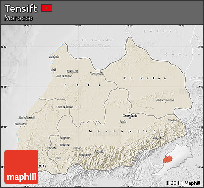 Shaded Relief Map of Tensift, lighten, desaturated