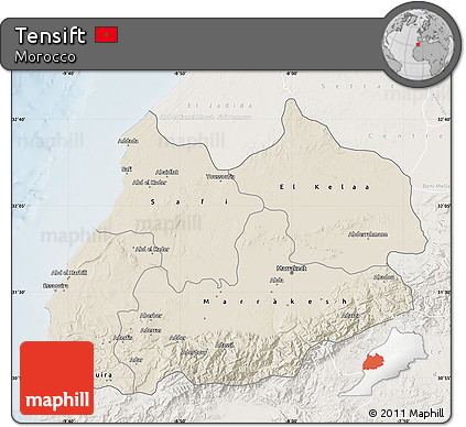 Shaded Relief Map of Tensift, lighten