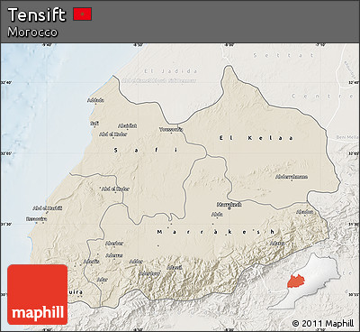 Shaded Relief Map of Tensift, lighten