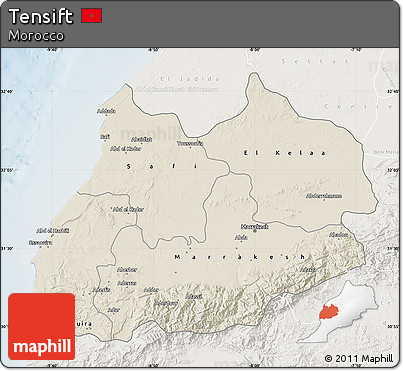 Shaded Relief Map of Tensift, lighten