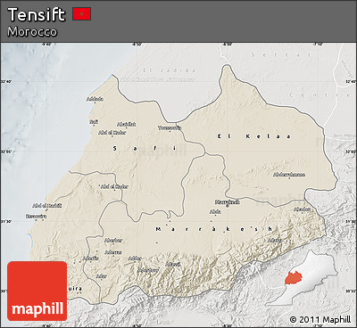 Shaded Relief Map of Tensift, lighten, semi-desaturated