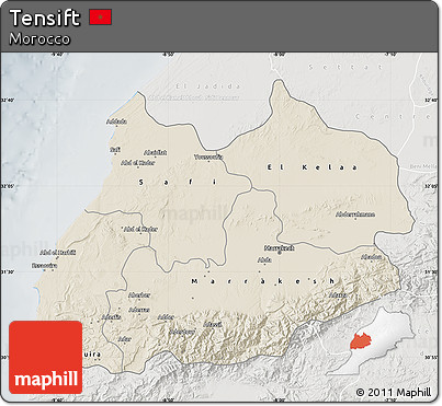 Shaded Relief Map of Tensift, lighten, semi-desaturated