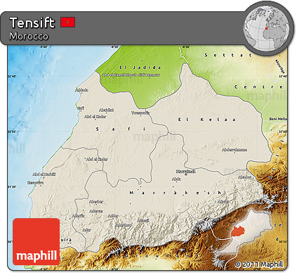 Shaded Relief Map of Tensift, physical outside