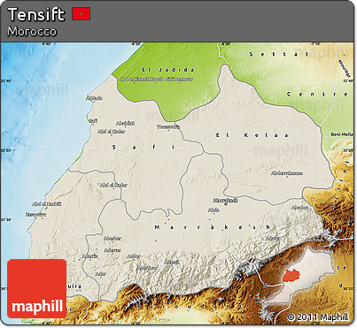 Shaded Relief Map of Tensift, physical outside