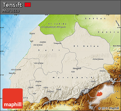 Shaded Relief Map of Tensift, physical outside