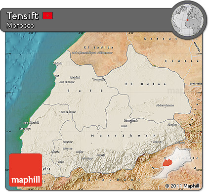 Shaded Relief Map of Tensift, satellite outside