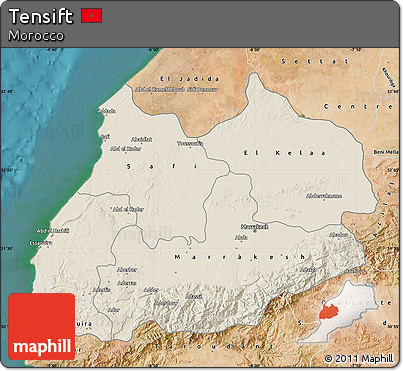 Shaded Relief Map of Tensift, satellite outside