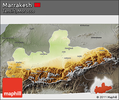Physical 3D Map of Marrakesh, darken, semi-desaturated