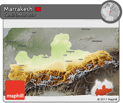 Physical 3D Map of Marrakesh, darken, semi-desaturated