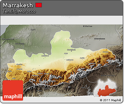 Physical 3D Map of Marrakesh, darken, semi-desaturated