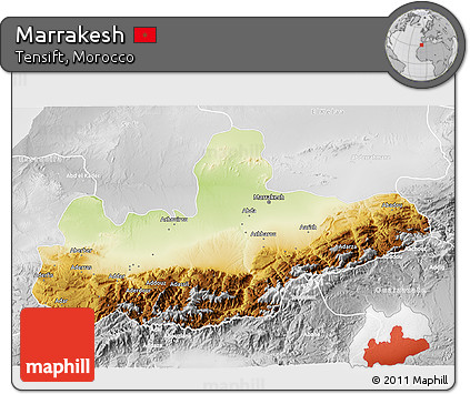 Physical 3D Map of Marrakesh, lighten, desaturated