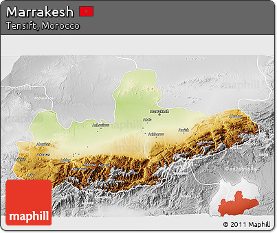 Physical 3D Map of Marrakesh, lighten, desaturated
