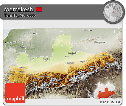 Physical 3D Map of Marrakesh, semi-desaturated
