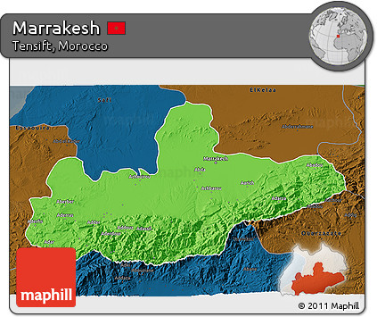 Political 3D Map of Marrakesh, darken