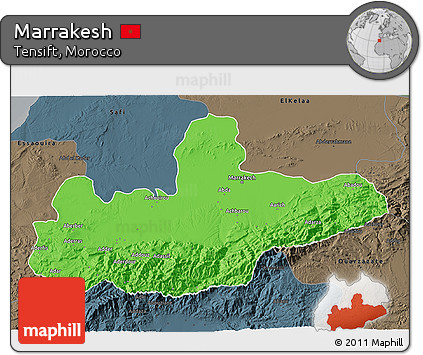 Political 3D Map of Marrakesh, darken, semi-desaturated