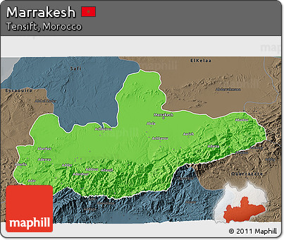 Political 3D Map of Marrakesh, darken, semi-desaturated