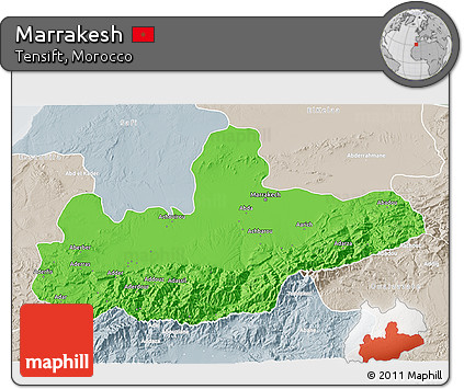 Political 3D Map of Marrakesh, lighten, semi-desaturated
